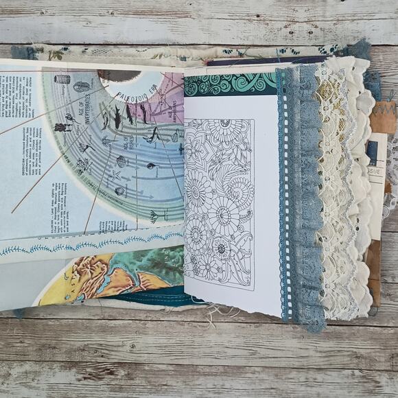 Turquoise Embellished Junk Journal: Flowers, Birds, Butterflies (Seize the Day) - Picture 5 of 16